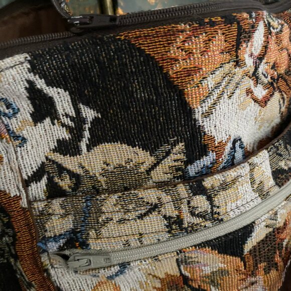 Vintage 90s Cat Tapestry Tote Bag Handbag Zipper pockets & Closure - Picture 4 of 6